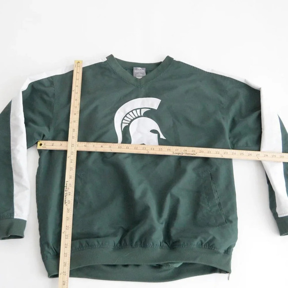 Vintage 90's Y2K Knights Apparel Green & White Michigan Spartans V-neck Pullover - Picture 4 of 13